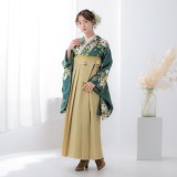 二尺袖袴：G1004 青緑 薔薇に百合│ 袴レンタル │ 京都着物