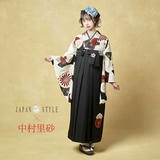二尺袖袴：ジャパンスタイル×中村里砂G1058 ベージュ 扇面に菊│ 袴