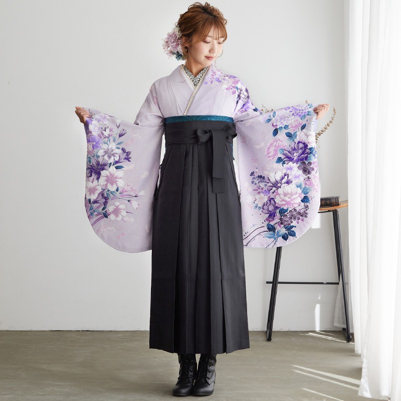二尺袖袴：ハナエ・モリG189 藤紫 牡丹と百合│ 袴レンタル │ 京都