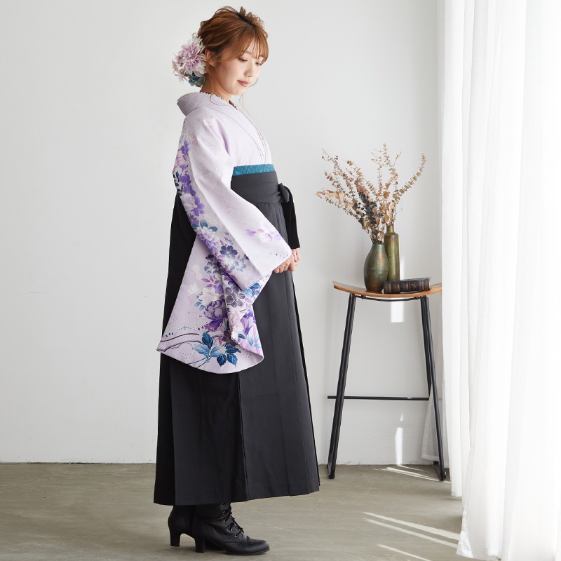 二尺袖袴：ハナエ・モリG189 藤紫 牡丹と百合│ 袴レンタル │ 京都