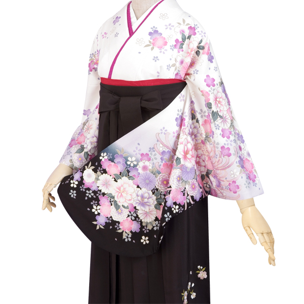 2尺袖 ポリエステル着物 金彩 牡丹 梅 袴用 2尺袖 ポリエステル着物 金彩