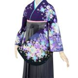 二尺袖袴：G245 青黒 雪輪に桜と牡丹│ 袴レンタル │ 京都着物