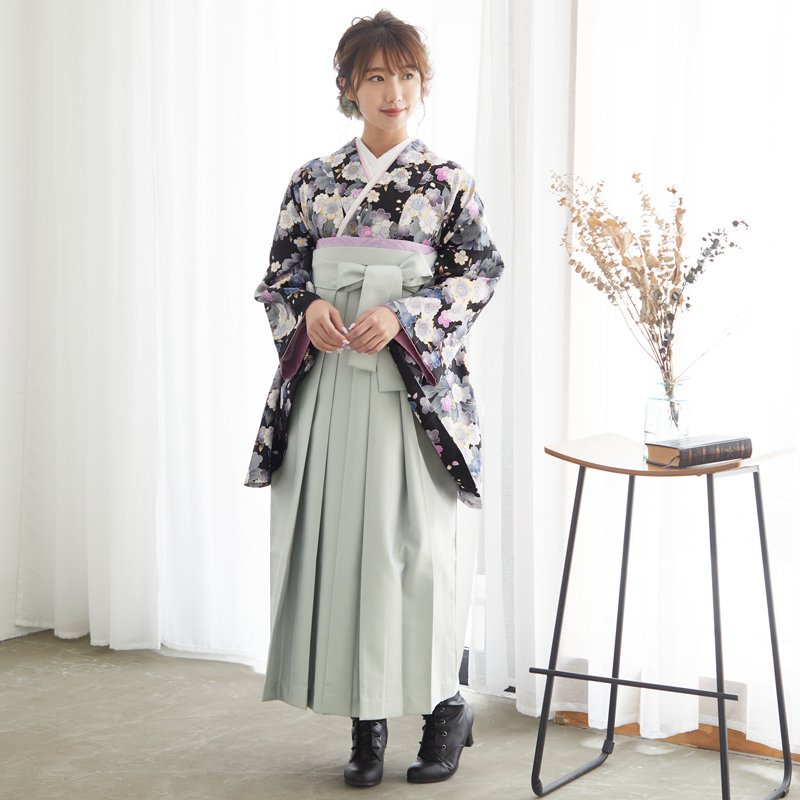 黒紫色 八重桜柄 振袖 身丈157
