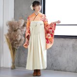 二尺袖袴：G476 薄オレンジ 桜とコスモス│ 袴レンタル │ 京都着物