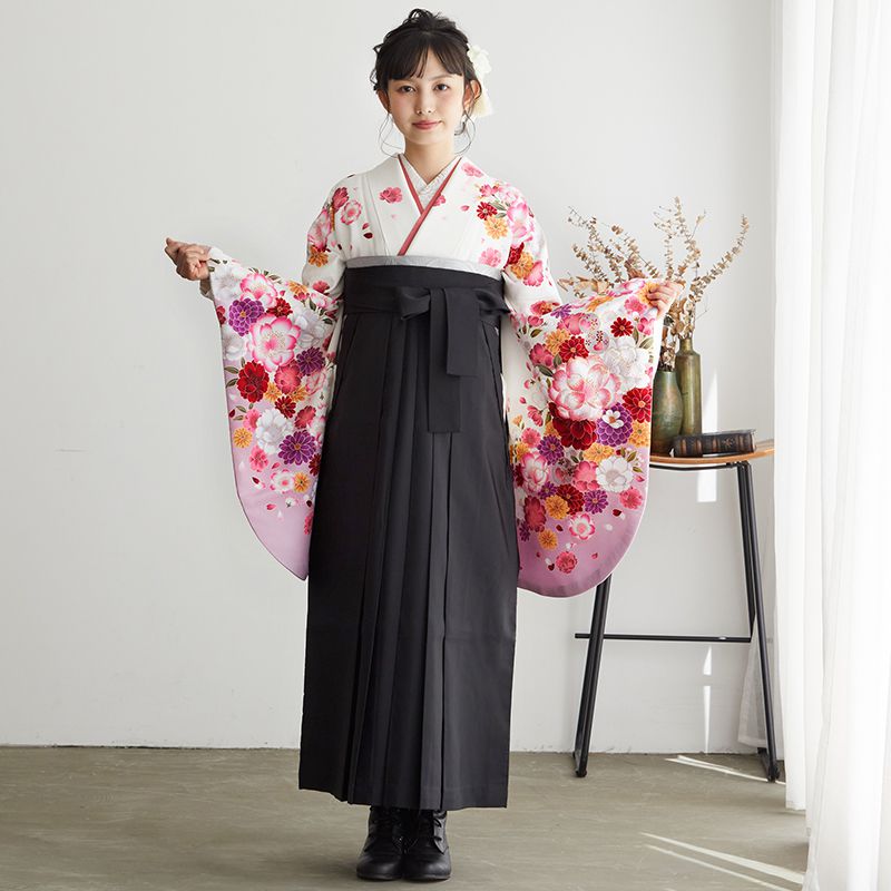二尺袖袴：G483 白 桜と菊│ 袴レンタル │ 京都着物レンタル夢館