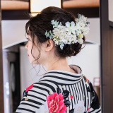 袴に合わせて！ ブランド二尺袖 洗える着物【南明奈】バラとストライプ 卒業式 g520-2.jpg