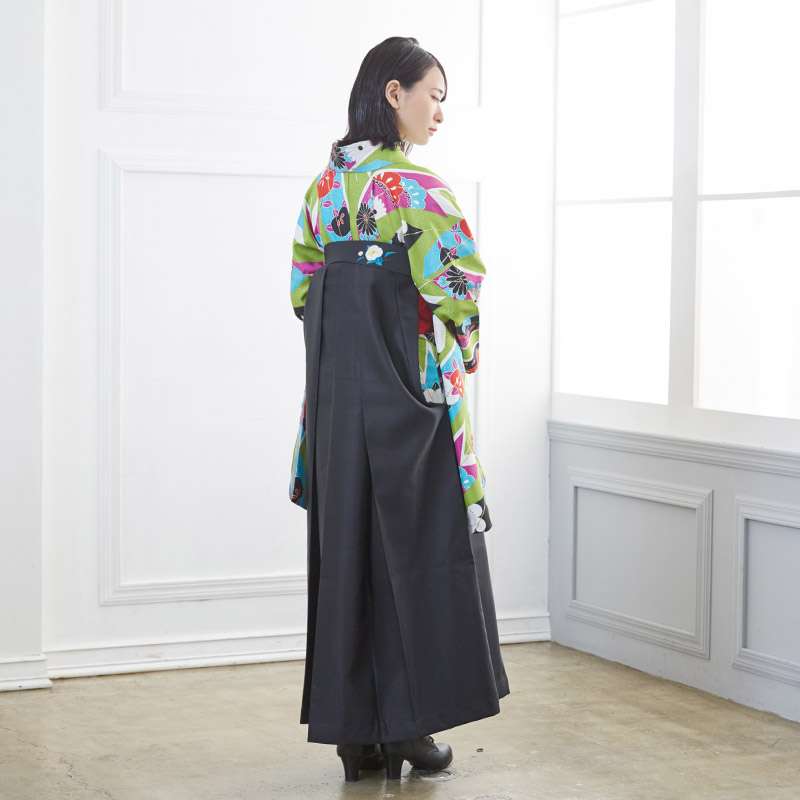 二尺袖袴：九重G543 黄緑 矢絣と花│ 袴レンタル │ 京都着物レンタル夢館