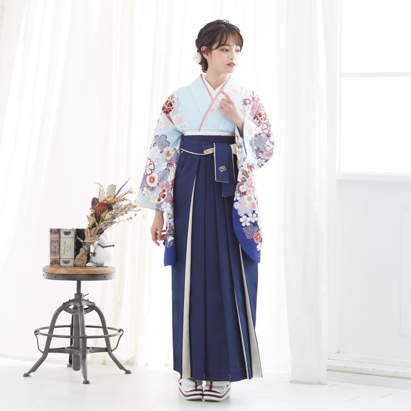 二尺袖袴：G603 水色 菊鈴│ 袴レンタル │ 京都着物レンタル夢館