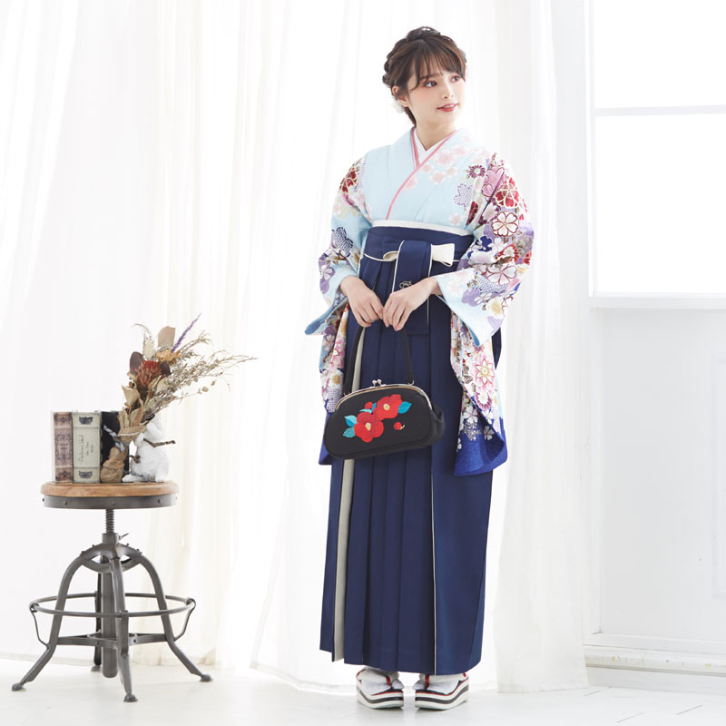 二尺袖袴：G603 水色 菊鈴│ 袴レンタル │ 京都着物レンタル夢館