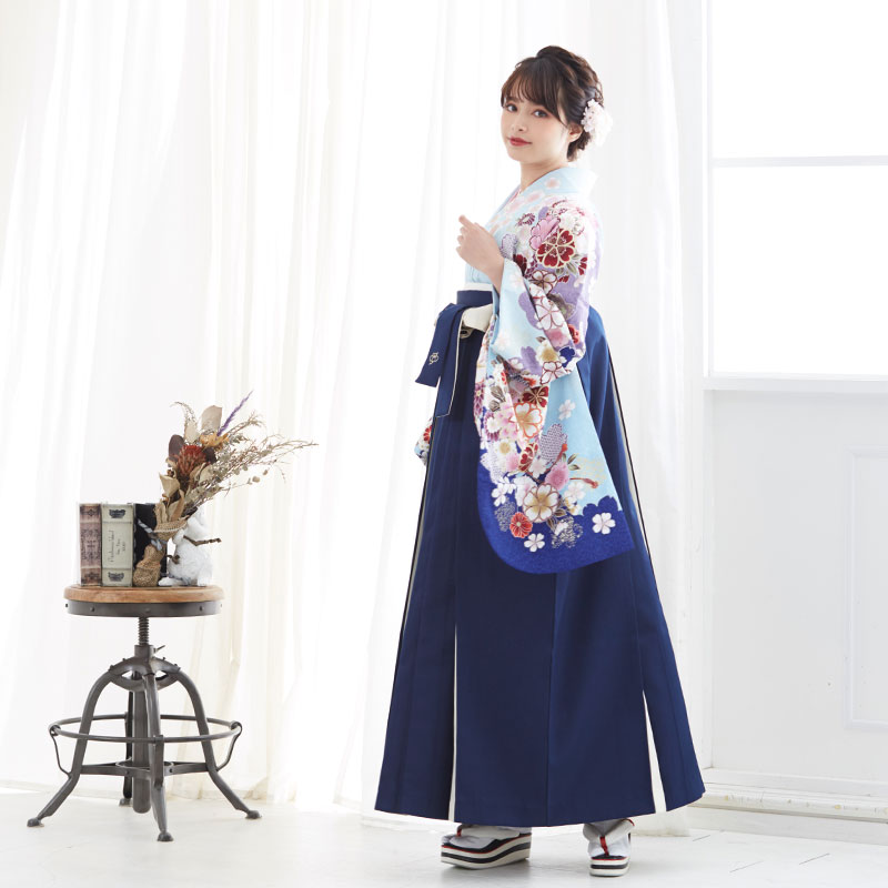 二尺袖袴：G603 水色 菊鈴│ 袴レンタル │ 京都着物レンタル夢館