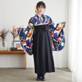 二尺袖袴：九重G675 青 矢絣と花│ 袴レンタル │ 京都着物レンタル夢館