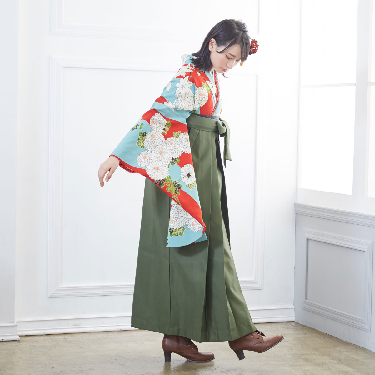 【新作2着のみ】着物と袴パンツ　80-100㎝ 袴 2点セット 2尺袖着物 utatane 卒業式 販売 袴91-99cm（身長