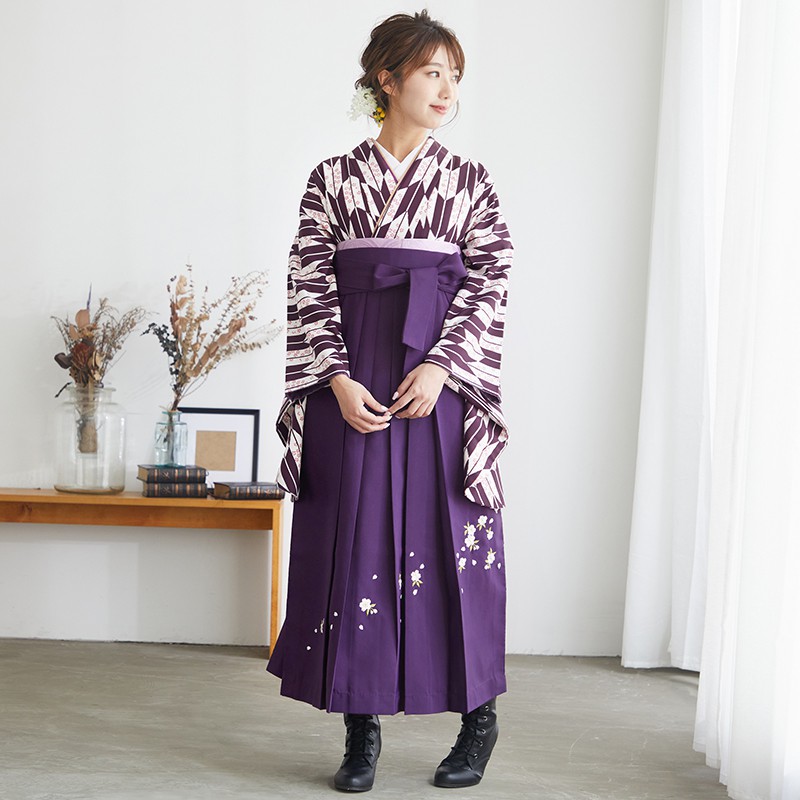 いくっこ♡羽織袴 二尺袖袴：G744 紫×白 矢羽根に小桜│ 袴レンタル │ 京都着物レンタル夢館