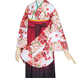 二尺袖 着物 袴フルセット 矢羽根柄 ショート丈 赤色×オレンジ色 袴変更可能 二尺袖 着物 袴フルセット 矢羽根柄 ショート丈 赤色×オレンジ色