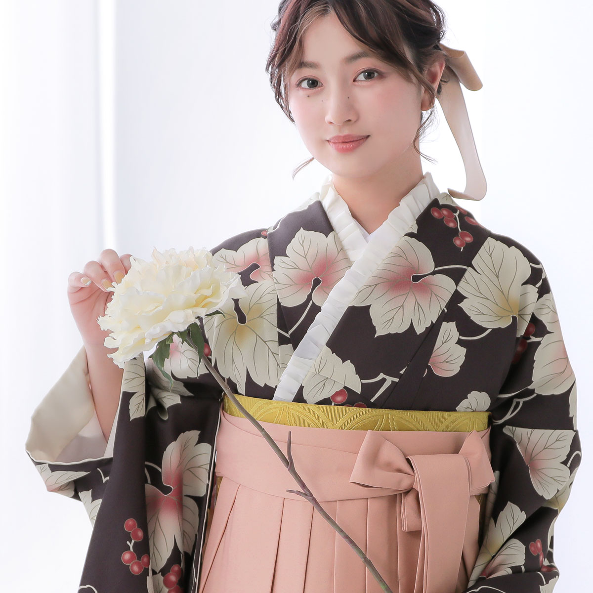 二尺袖袴：G924 茶色 葡萄│ 袴レンタル │ 京都着物レンタル夢館