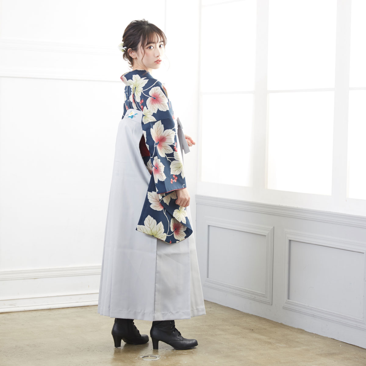 二尺袖袴：G925 紺 葡萄│ 袴レンタル │ 京都着物レンタル夢館