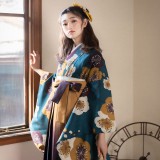 二尺袖袴：G932 青緑 梅│ 袴レンタル │ 京都着物レンタル夢館 