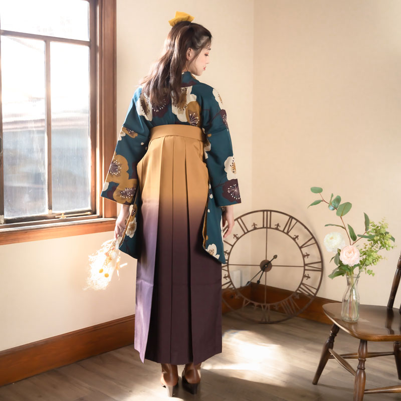 二尺袖袴：G932 青緑 梅│ 袴レンタル │ 京都着物レンタル夢館