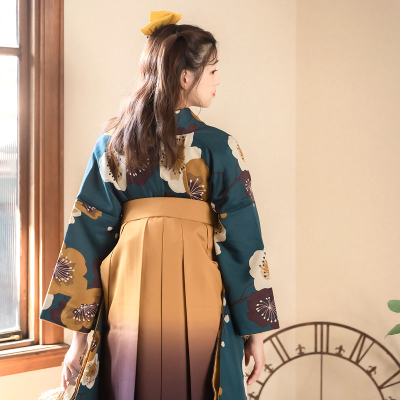 二尺袖袴：G932 青緑 梅│ 袴レンタル │ 京都着物レンタル夢館