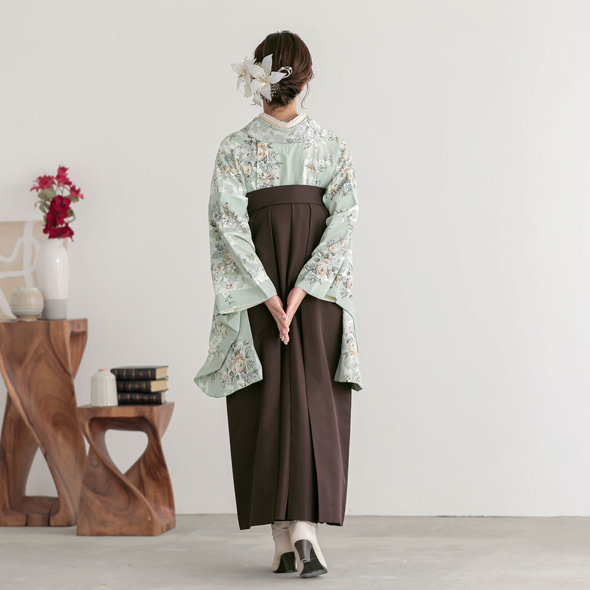 二尺袖袴：Kami ShibaiG975 ミントグリーン 薔薇にストライプ