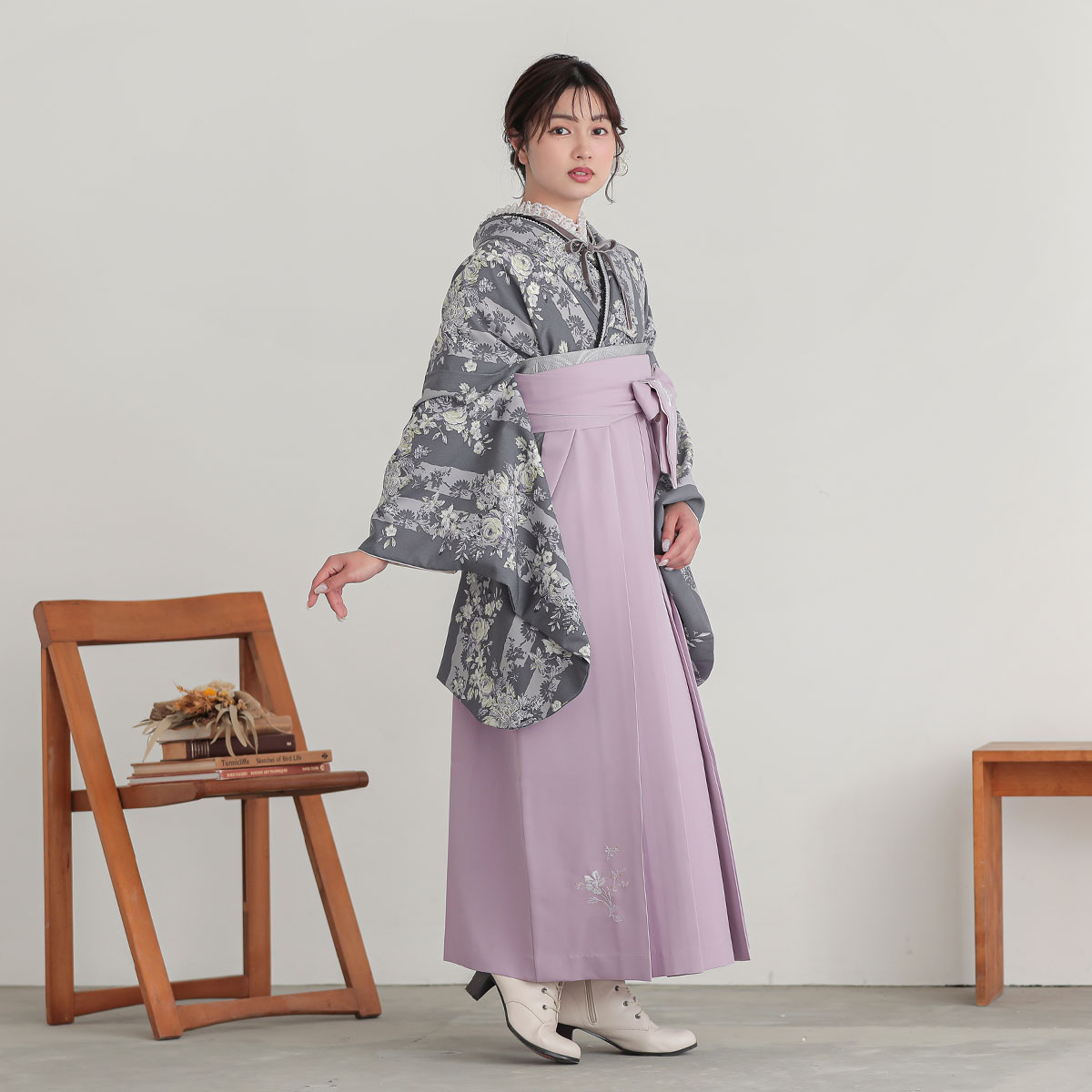 二尺袖 ポリエステル着物 銀彩 麻の葉 袴用 新品未使用品 FU099 二尺袖