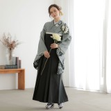 二尺袖袴：G987 墨黒 菊牡丹に疋田│ 袴レンタル │ 京都着物レンタル夢館