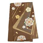 帯単品：B009 ｜ 振袖用帯 茶 重ね色紙に華文│ 帯単品レンタル