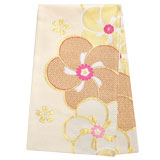 帯単品：B1792 ｜ 振袖用帯 クリーム ねじり梅に桜│ 帯単品レンタル