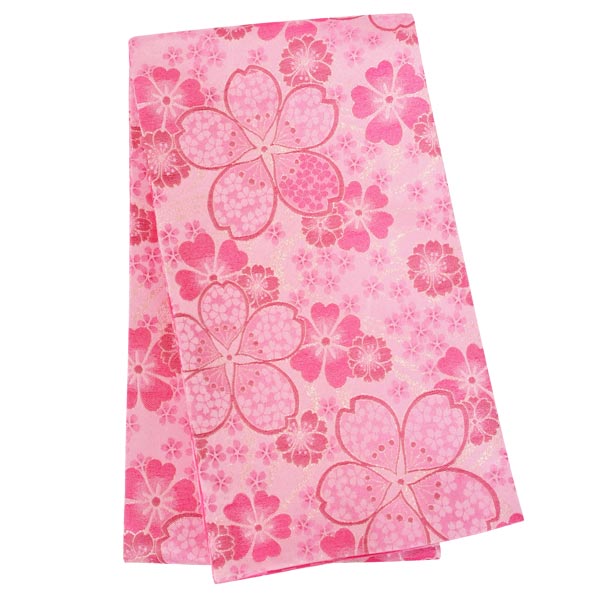 Q【新品未使用】着物　くすんだ桜色 裄長】訪問着 袷 しだれ桜に扇 観世水文織出し 絞り 金彩 刺繍