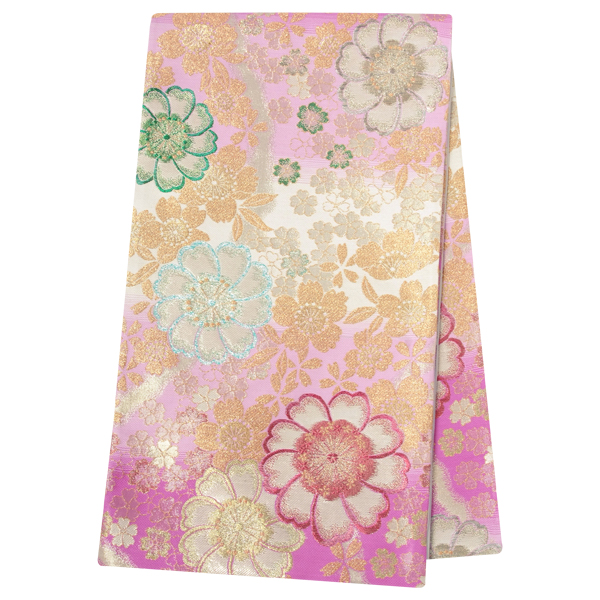 帯単品：B841 ｜ 振袖用帯 ピンク ねじれ桜に桜│ 帯単品レンタル