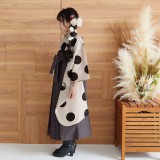 四つ身＋袴レンタル：N081 Petit Pri ベージュ 水玉に桜の丸文│ 袴