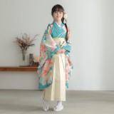 四つ身＋袴レンタル：N141 浅葱色 花の扇面に手毬│ 袴レンタル