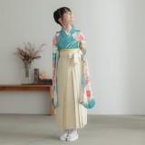 四つ身＋袴レンタル：N141 浅葱色 花の扇面に手毬│ 袴レンタル