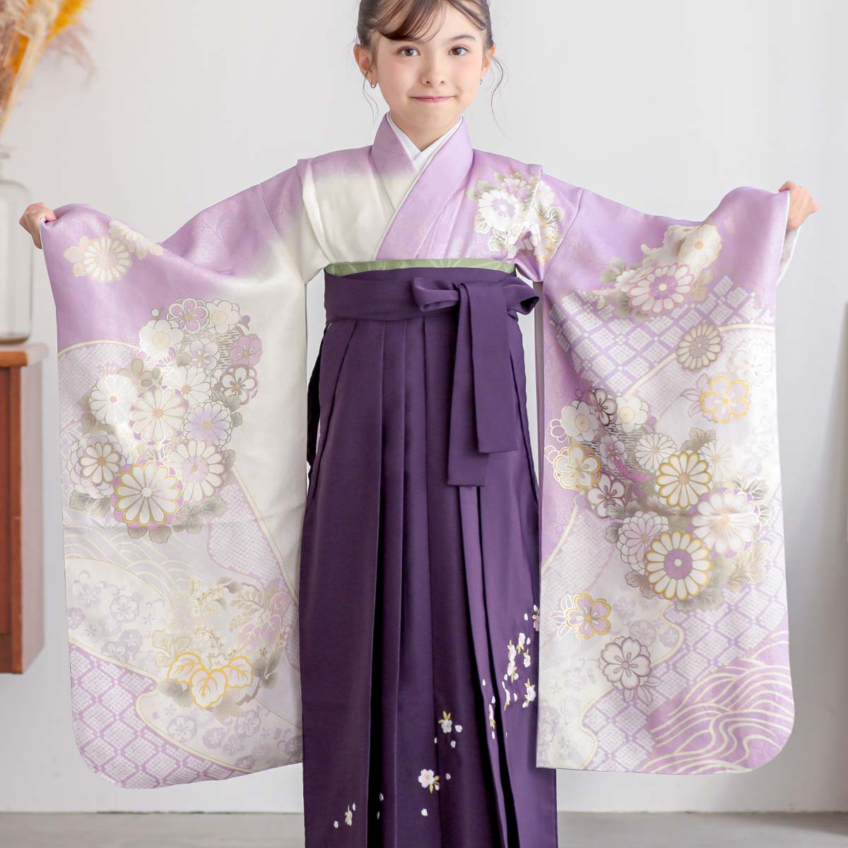 四つ身＋袴レンタル：N230 桂由美 【正絹】藤色 金通し道長に花丸文