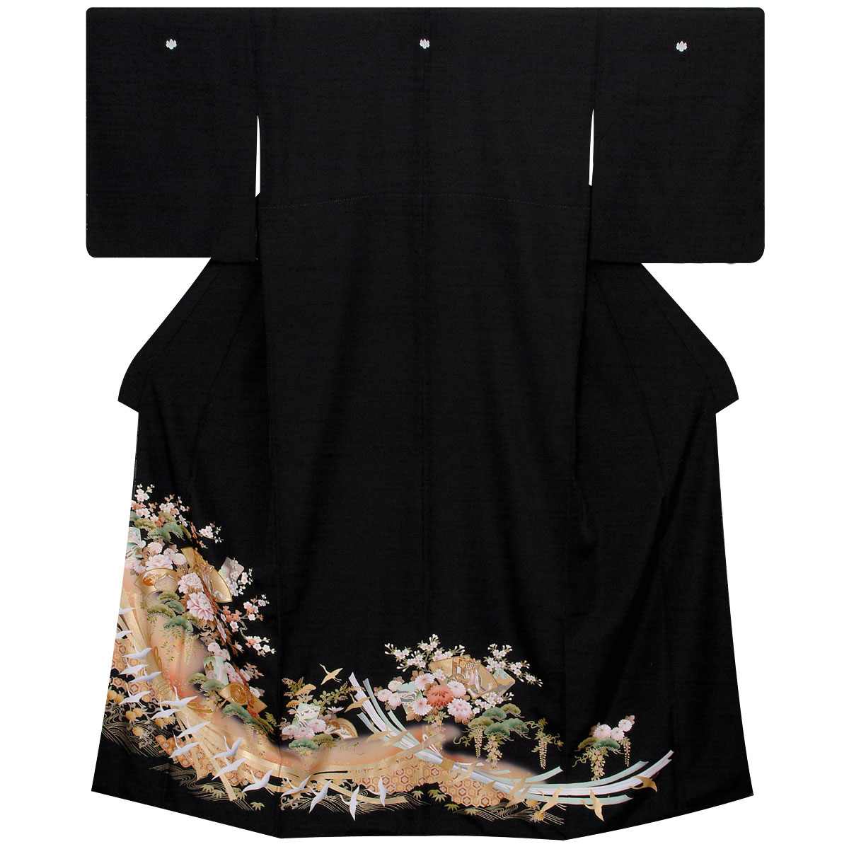 黒留袖：T032 束ね熨斗と牡丹(S)| 黒留袖レンタル │ 京都着物レンタル夢館