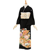 黒留袖：T035 【訳あり】大輪菊と吉祥の雉 金糸刺繍 ☆| 黒留袖