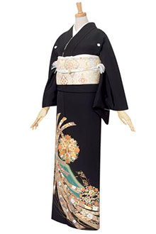 黒留袖：T227 kansai 孔雀に牡丹(紫ぼかし)| 黒留袖レンタル │ 京都