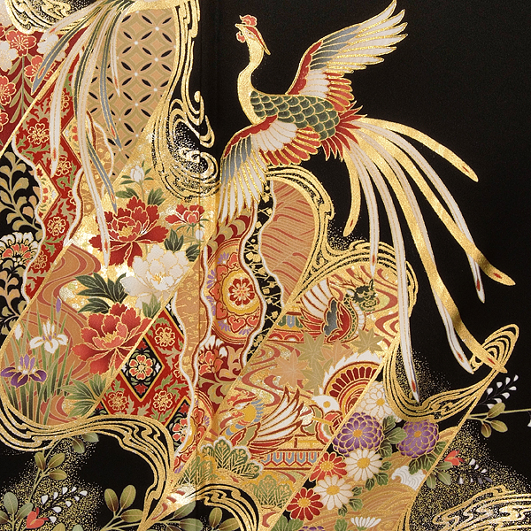 瑞雲に吉祥植物や鳳凰　着物リメイク　黒留袖ジャケット　ブルゾン　ゆったり