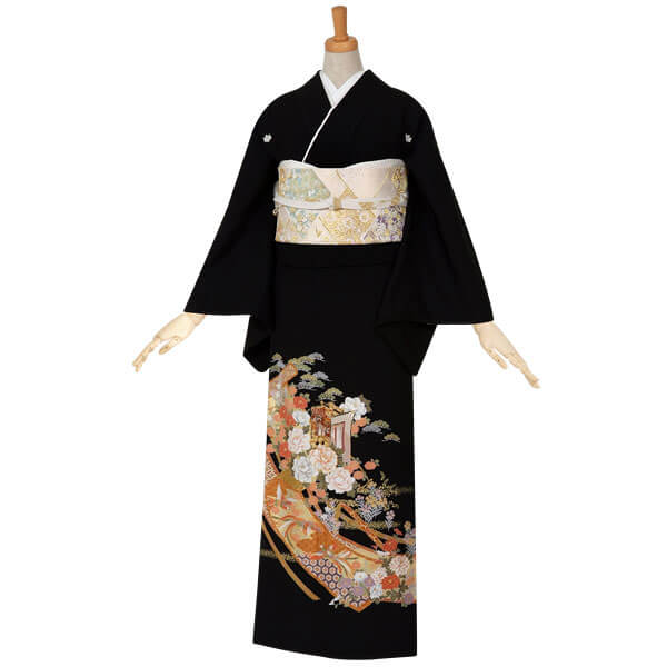 黒留袖：T188 御所車に絵巻物☆(T334)| 黒留袖レンタル │ 京都着物