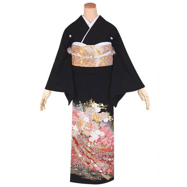 黒留袖：T253 【訳あり】熨斗に薔薇 赤ぼかし ラメ☆(T252）| 黒留袖