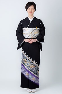 黒留袖：T300 桜に飛鶴| 黒留袖レンタル │ 京都着物レンタル夢館
