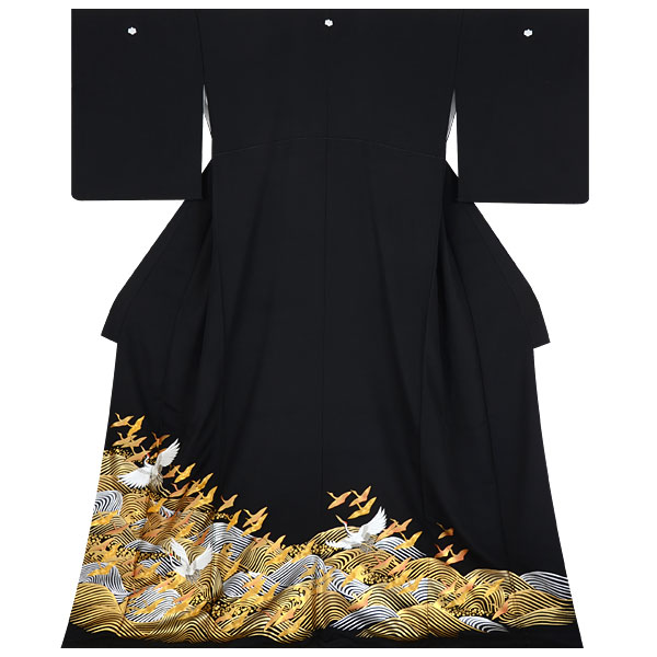 黒留袖：T312 鶴と波| 黒留袖レンタル │ 京都着物レンタル夢館