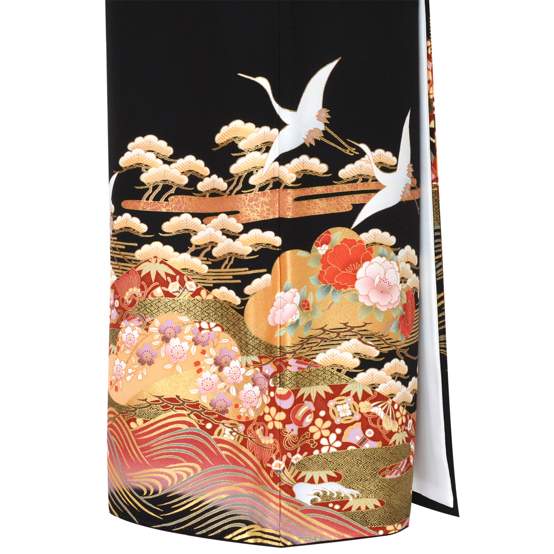 黒留袖：T333 鶴に吉祥松梅(特)(T242)| 黒留袖レンタル │ 京都着物