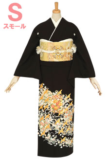 正絹黒留袖　駒刺繍　束ね熨斗花文　④(訪問着、紬、袋帯なども出品) 黒留袖：T032 束ね熨斗と牡丹(S)| 黒留袖レンタル │ 京都着物レンタル夢館