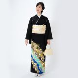 B09週末限定価格！☆USED美品☆ 「3L」 暈し染め 金彩 黒留袖6点セット 黒留袖：T399 桂由美 紫 道長取りに翔鶴と花籠| 黒留袖レンタル