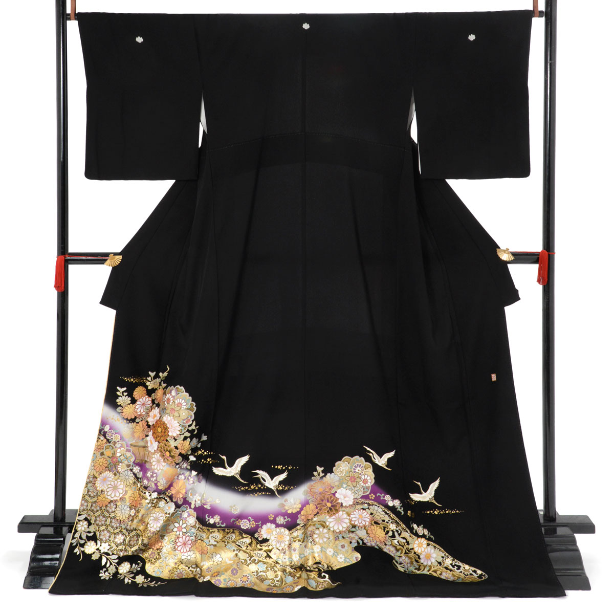 黒留袖：T399 桂由美 紫 道長取りに翔鶴と花籠| 黒留袖レンタル