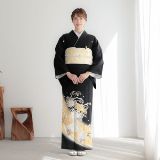 R7SK189 黒留袖 京 風景 清水寺 東寺 七宝 花角 落款 シルク 着物 留袖 レンタル Q4-69熨斗屏風柄 | 着物レンタルの京都かしいしょう