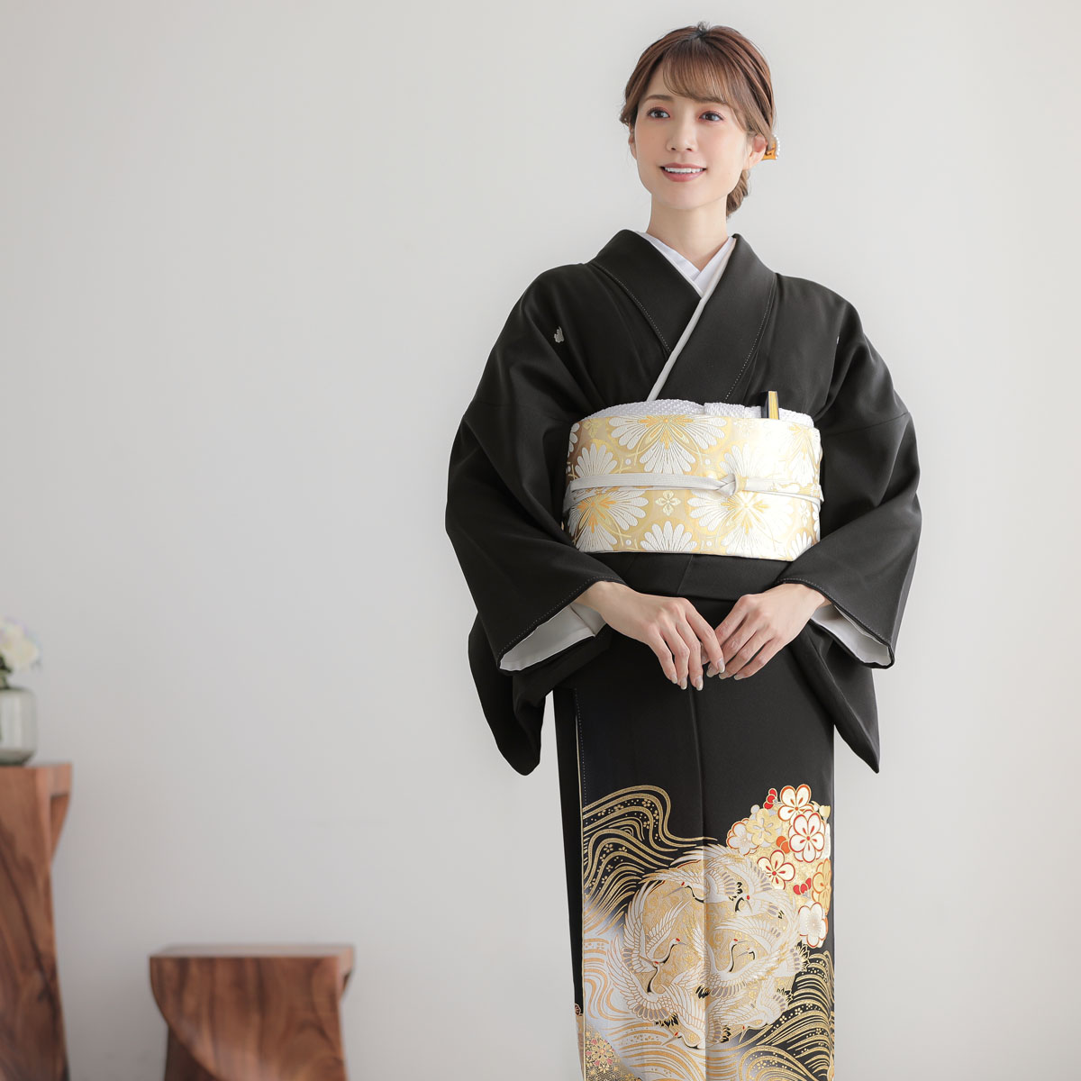 黒留袖：T433 桂由美 波に鶴花丸文| 黒留袖レンタル │ 京都着物