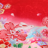 産着女児：SG009 赤 牡丹とウサギ│ 産着レンタル │ 京都着物レンタル夢館