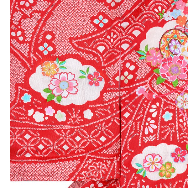 産着女児：SG016 赤 刺繍束ね熨斗に鼓│ 産着レンタル │ 京都